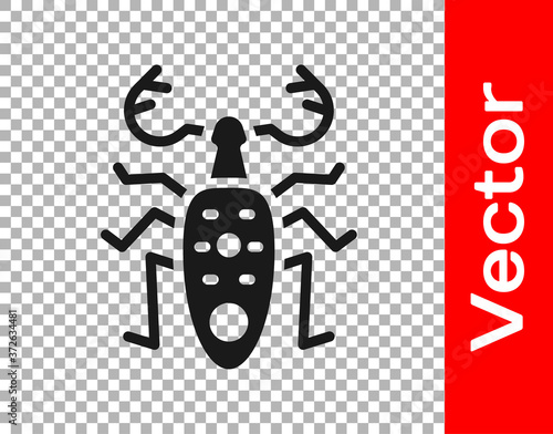 Black Beetle deer icon isolated on transparent background. Horned beetle. Big insect. Vector.