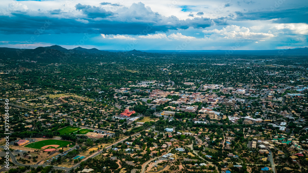 Santa Fe, New Mexico Old Town Aerial Views in 4K