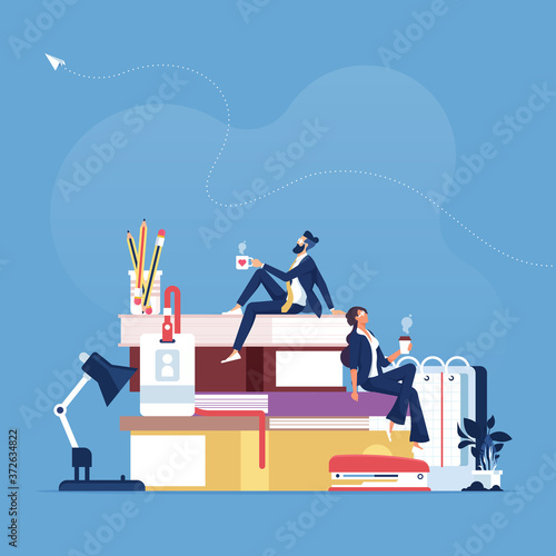 Businessmen having coffee break concept-Group of business people relaxing, talking and drinking coffee, Team of  workers having a short break during the working day, enjoy time together