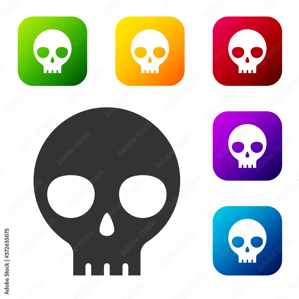 Fototapeta premium Black Human skull icon isolated on white background. Set icons in color square buttons. Vector.