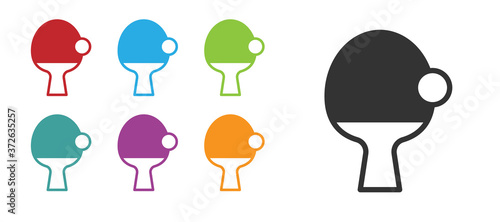 Black Racket for playing table tennis icon isolated on white background. Set icons colorful. Vector.