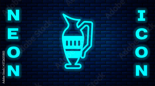 Glowing neon Ancient amphorae icon isolated on brick wall background. Vector.