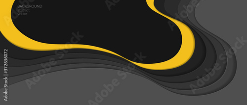 Vector abstract background. Art paper style. Dark, minimalistic yellow stripe. Abstract waves, depth. For web, banners, social networks. Copyspace.