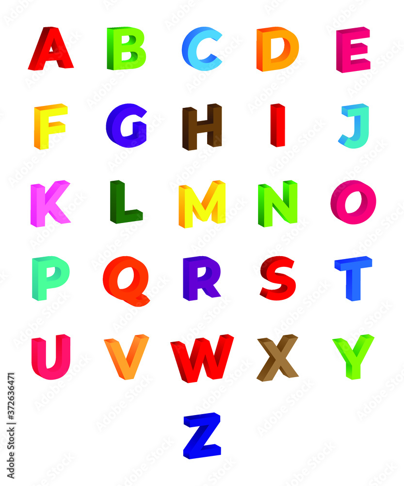 Fototapeta premium 3D English Alphabet letters set for children, english font vector illustration, Modern Typography fonts, english alphabet letters for kids, capital, small letters, vector illustration