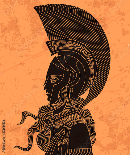 greek orange and black amphora drawing of athena