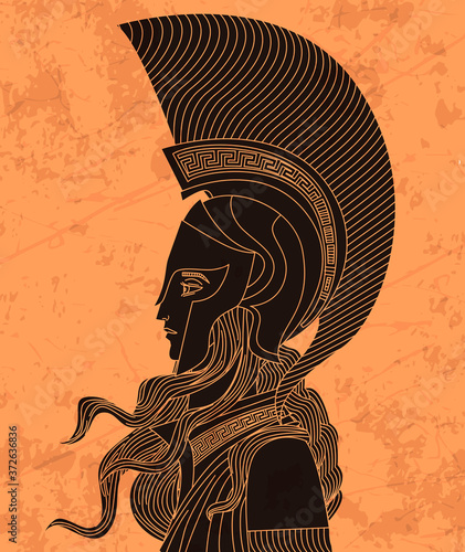 greek orange and black amphora drawing of athena photo