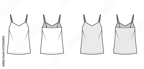 Fototapeta Camisole technical fashion illustration with flattering V-neck, straps, relaxed fit, tunic length