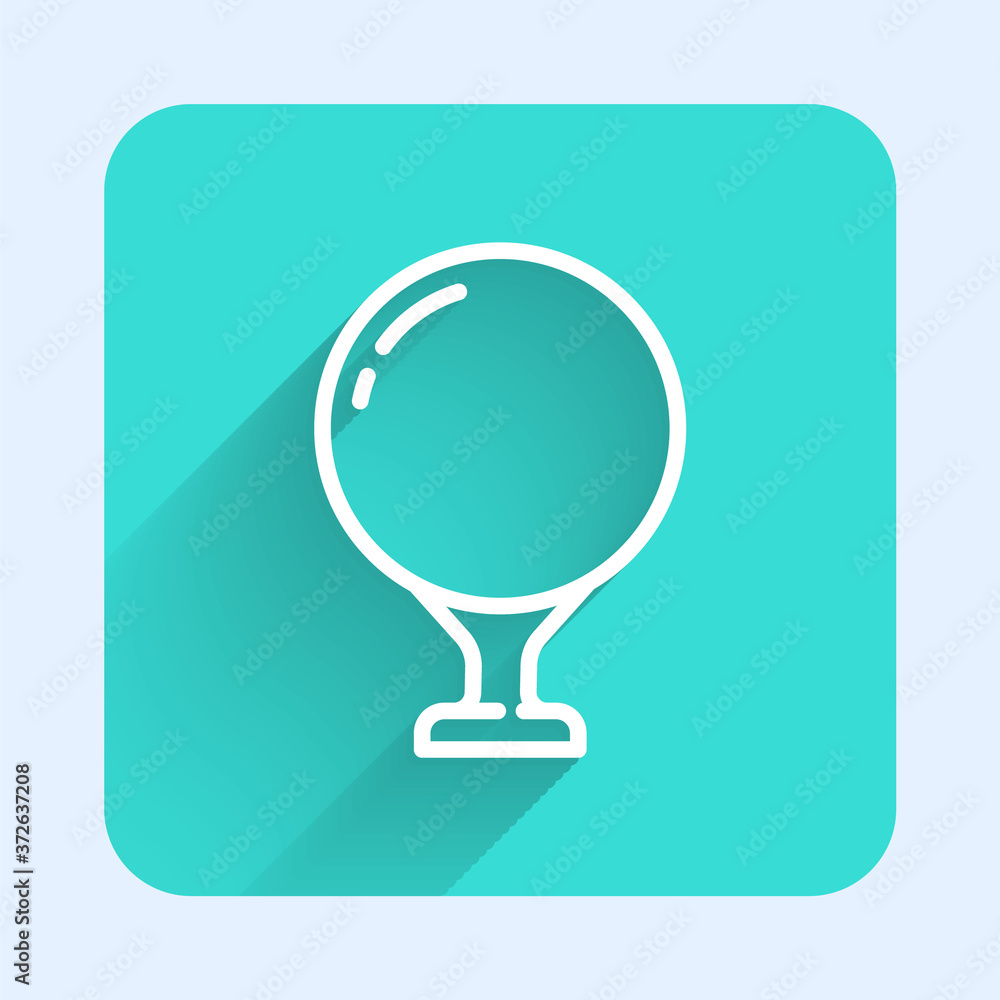 White line Golf ball on tee icon isolated with long shadow. Green square button. Vector Illustration. White line Golf ball on tee icon isolated with long shadow. Green square button. Vector Illustration.