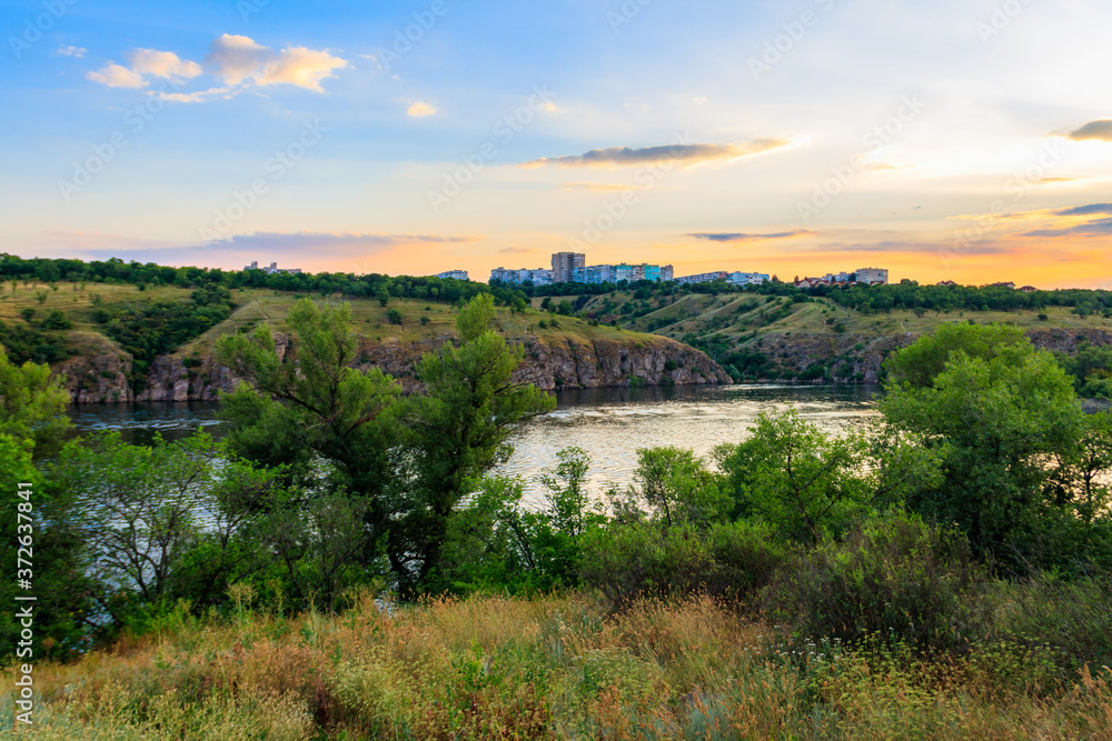 View of the Dnieper river in Zaporizhia, Ukraine