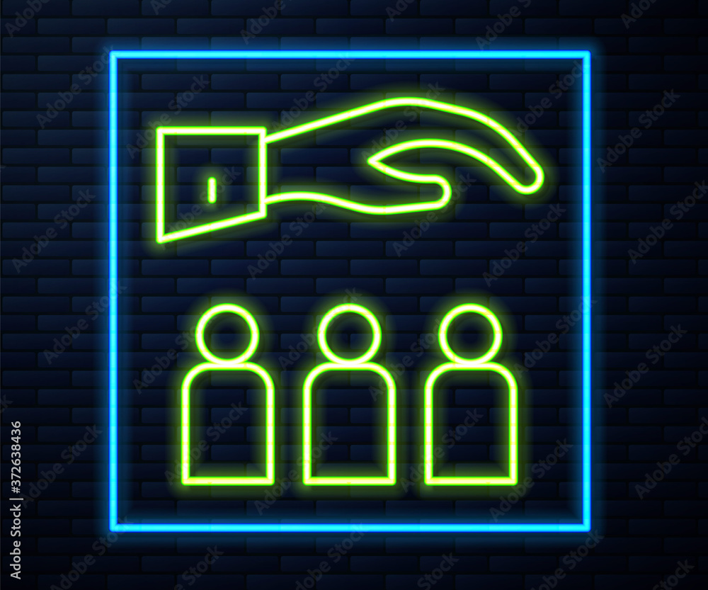 Glowing neon line Boss with employee icon isolated on brick wall background. Vector. Glowing neon line Boss with employee icon isolated on brick wall background. Vector.