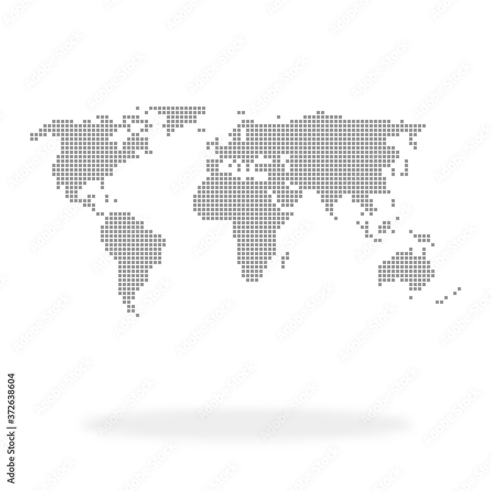 Obraz Weltkarte: Umriss von der Welt aus grauen Quadraten mit Schatten