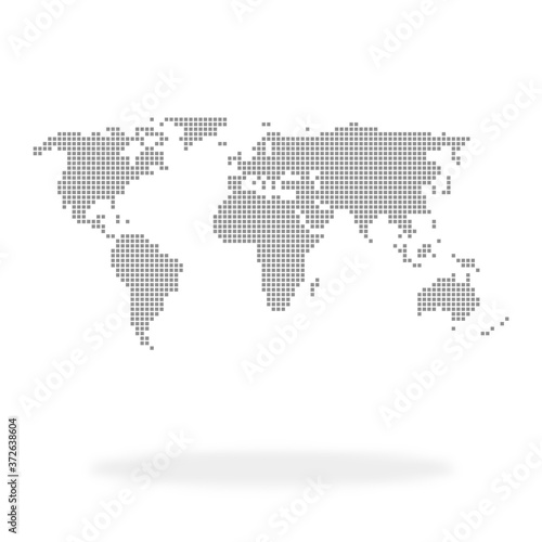 Weltkarte: Umriss von der Welt aus grauen Quadraten mit Schatten