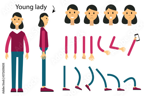 The character is a young lady. Character for animation. Set for your movement.