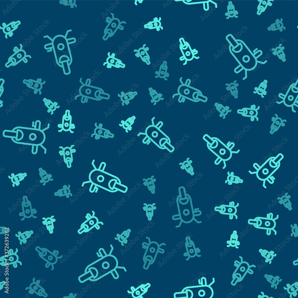 Green line Scooter icon isolated seamless pattern on blue background. Vector. Green line Scooter icon isolated seamless pattern on blue background. Vector.
