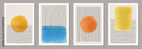 Set of minimalist 20s geometric design poster, primitive shapes