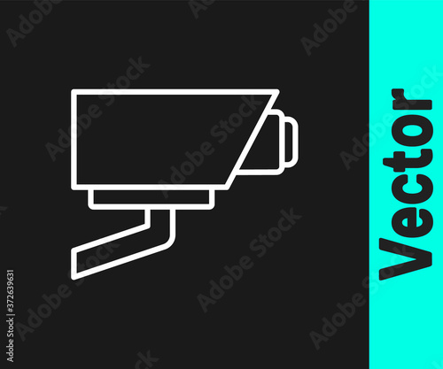 White line Security camera icon isolated on black background. Vector.