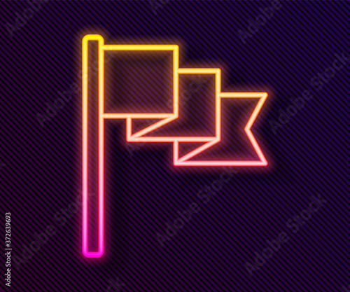 Glowing neon line Flag icon isolated on black background. Location marker symbol. Vector.