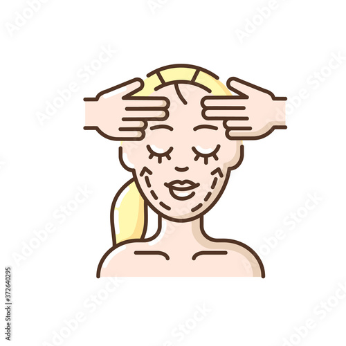 Face fitness RGB color icon. Facial and chin exercises. Face yoga. Professional skin care. Anti aging strengthening face exercises. Beautician services. Isolated vector illustration