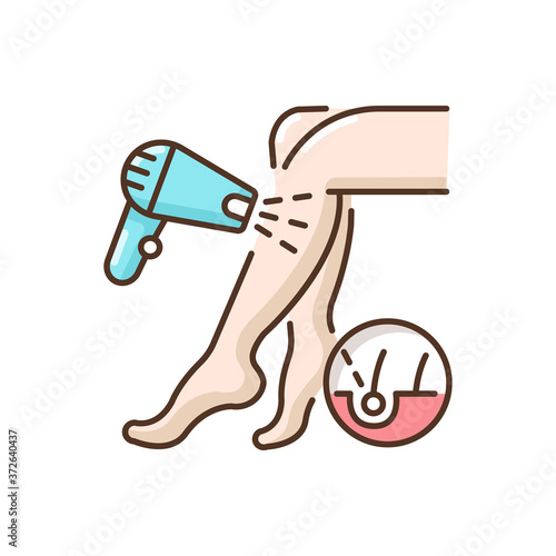 Laser hair removal RGB color icon. Depilation procedure. Device for shaving unwanted hair. Epilator. Personal hygiene. Cosmetology. Beautician services. Isolated vector illustration