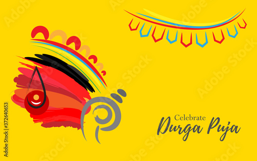 Creative Happy Durga Puja Festival Greeting Background, Creative Goddess Durga Face Illustration