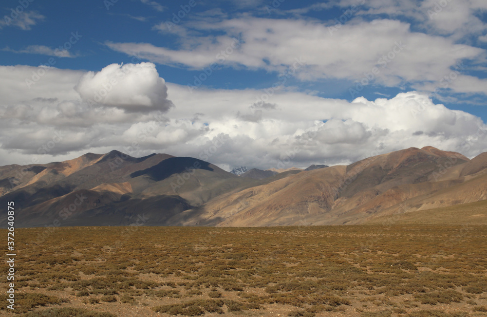 View of the mountains near Tingri on the way to Everest Base Camp in Tibet, China