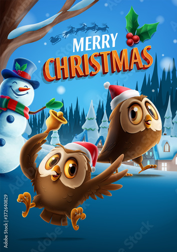 cheerful owls on christmas night
