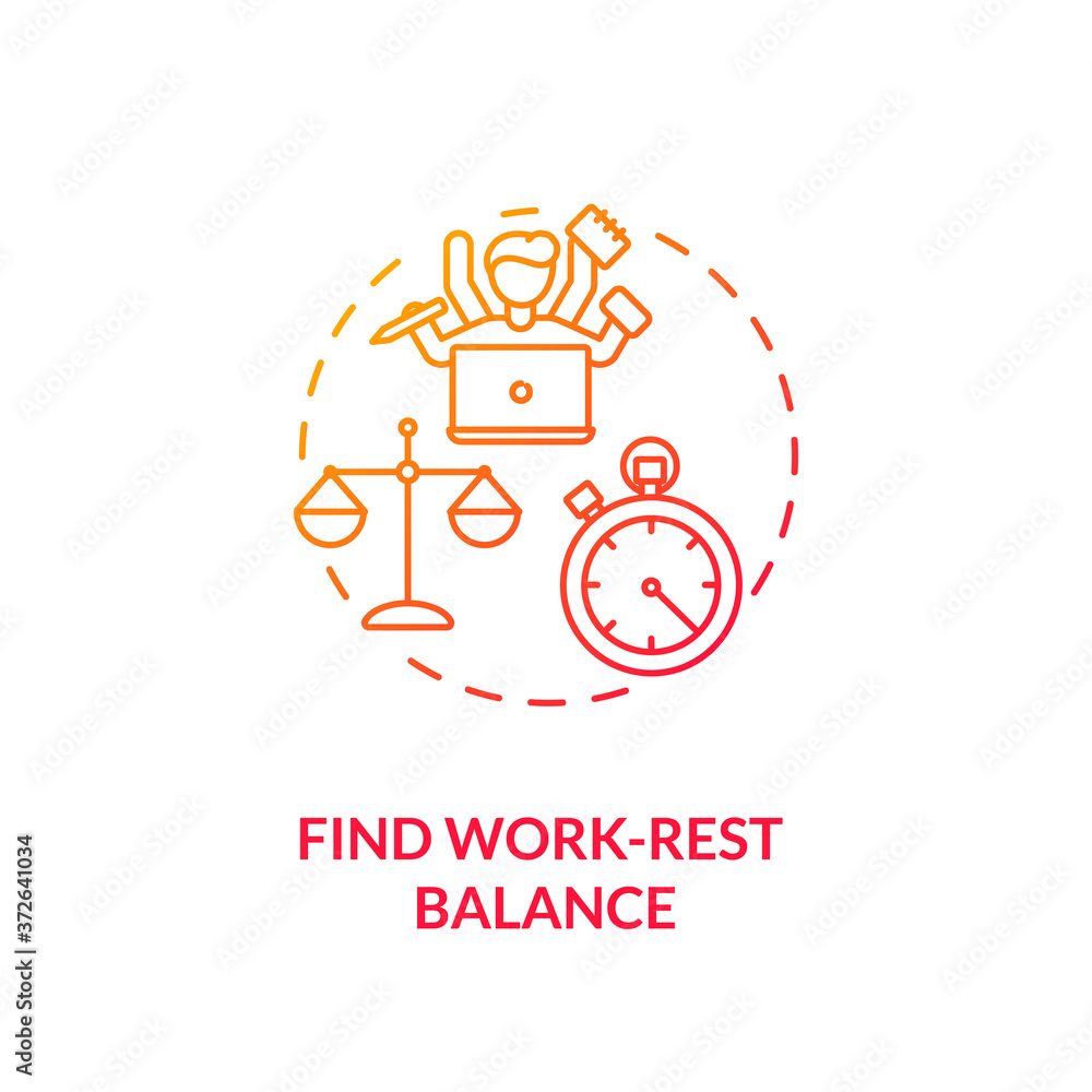 Find work rest balance red gradient concept icon. Student time ...