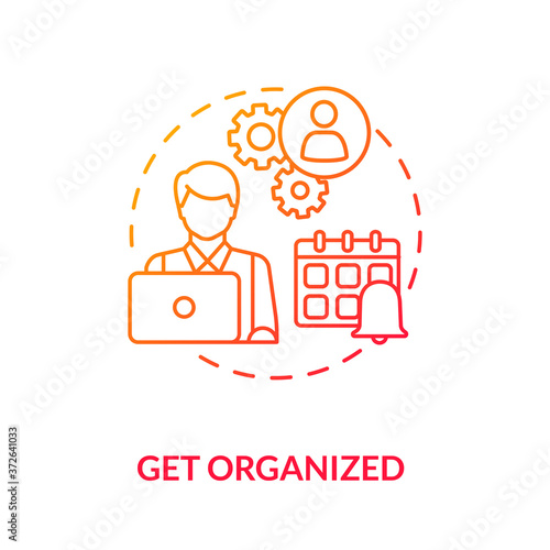 Get organized red gradient concept icon. Freshman time management. Project and assignment completion. College life idea thin line illustration. Vector isolated outline RGB color drawing