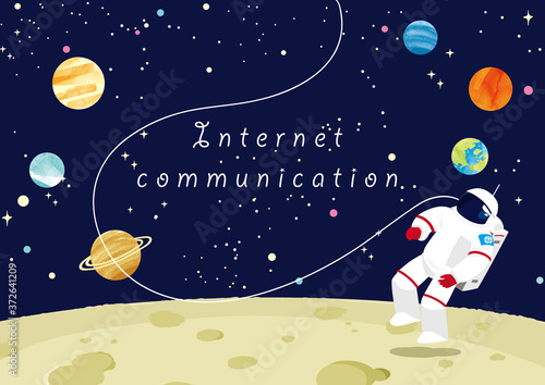 月面に立つ宇宙飛行士　インターネット通信イメージ