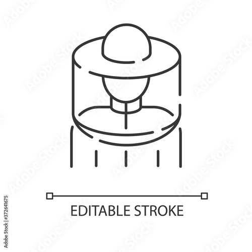 Beekeeper suit linear icon. Apiarist protective workwear. Thin line customizable illustration. Contour symbol. Apiary worker, bee farm employee vector isolated outline drawing. Editable stroke