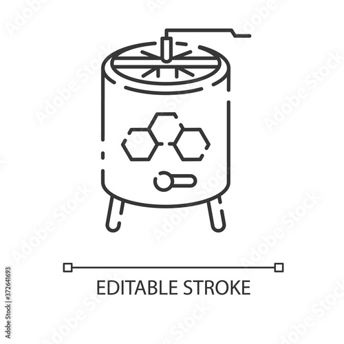 Honey extractor linear icon. Apiculture thin line customizable illustration. Contour symbol. Mechanical device for honey extraction from honeycombs. Vector isolated outline drawing. Editable stroke