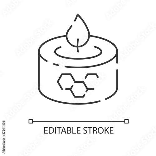 Beeswax candle linear icon. Bee product business thin line customizable illustration. Contour symbol. Handmade decorative candle from organic wax vector isolated outline drawing. Editable stroke
