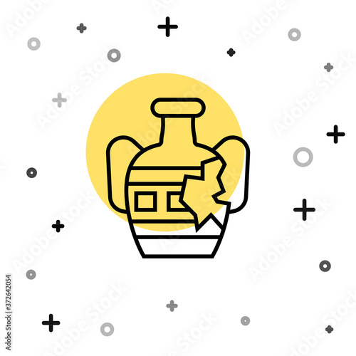 Black line Broken ancient amphorae icon isolated on white background. Random dynamic shapes. Vector.