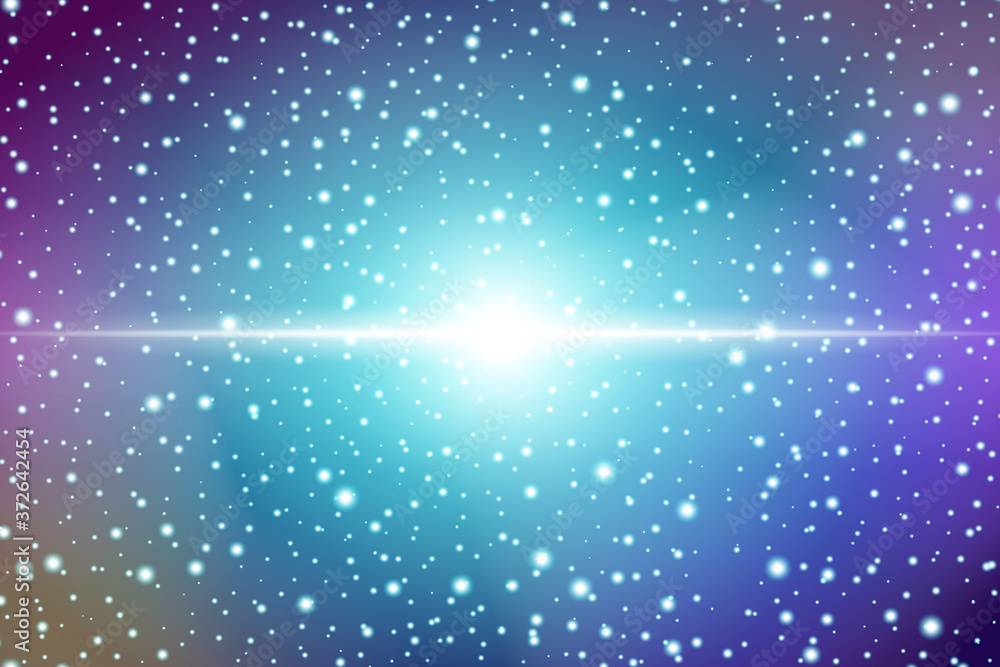 Obraz premium explosion of star with shiny glow beam on colorful starry nebula background of deep space, stock vector illustration fantasy wallpaper