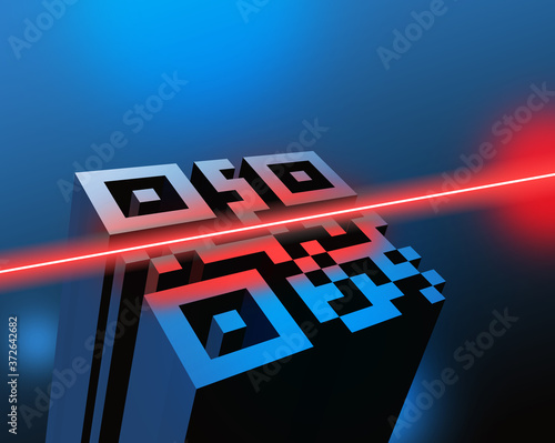 Scanning QR code in 3D illustration