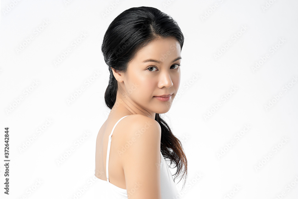 Beautiful Young asian Woman with Clean Fresh Skin, on white background, Face care, Facial treatment, Cosmetology, beauty and spa, Asian women portrait Beautiful Young asian Woman with Clean Fresh Skin, on white background, Face care, Facial treatment, Cosmetology, beauty and spa, Asian women portrait