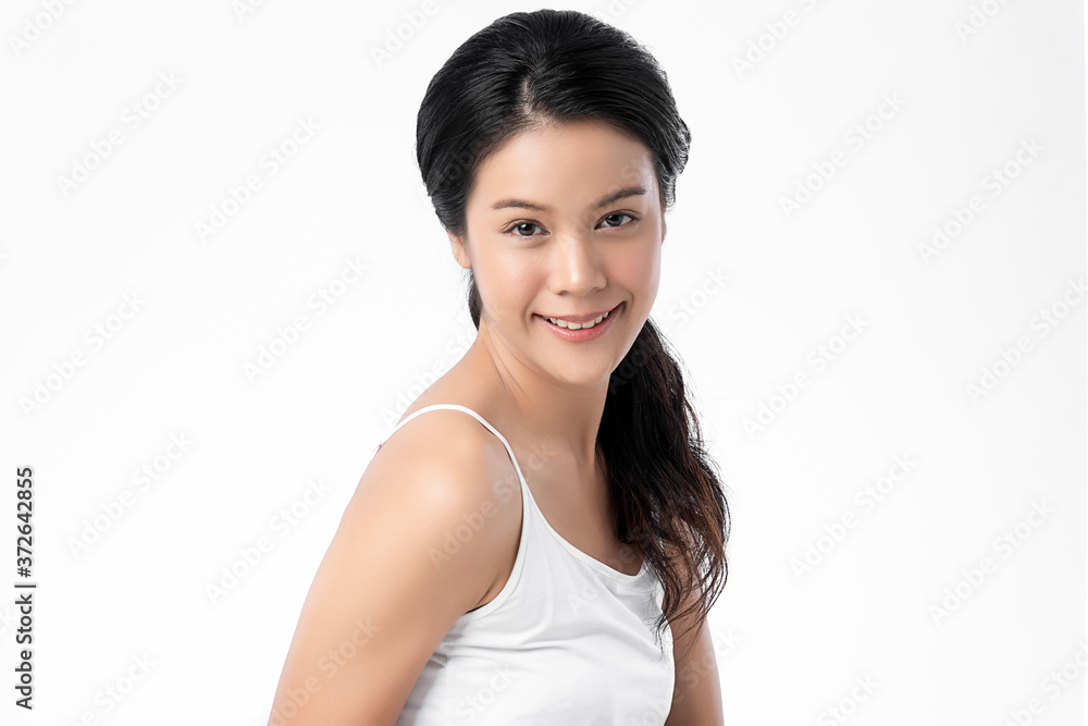 Beautiful Young asian Woman with Clean Fresh Skin, on white background, Face care, Facial treatment, Cosmetology, beauty and spa, Asian women portrait Beautiful Young asian Woman with Clean Fresh Skin, on white background, Face care, Facial treatment, Cosmetology, beauty and spa, Asian women portrait