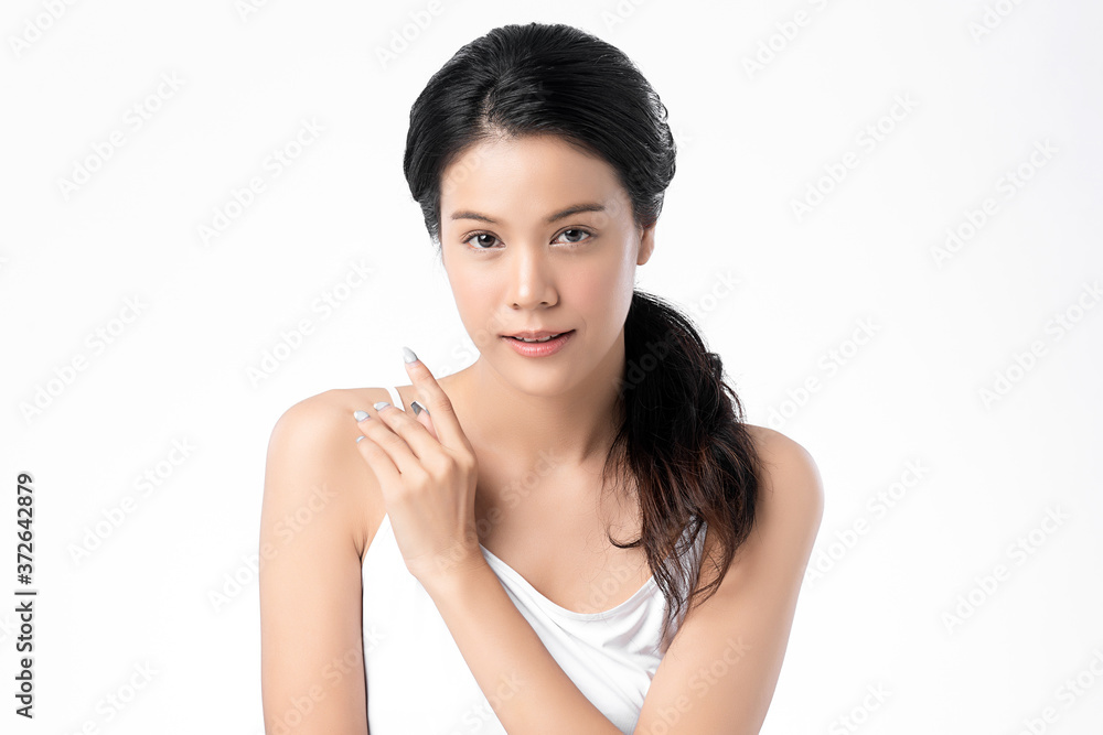 Beautiful Young asian Woman with Clean Fresh Skin, on white background, Face care, Facial treatment, Cosmetology, beauty and spa, Asian women portrait Beautiful Young asian Woman with Clean Fresh Skin, on white background, Face care, Facial treatment, Cosmetology, beauty and spa, Asian women portrait