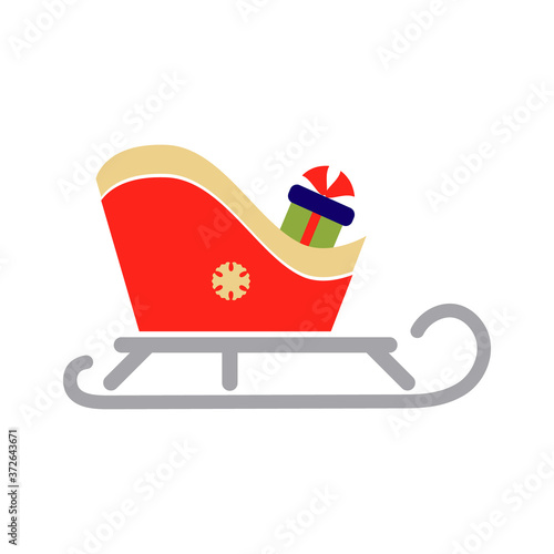 Colored icon of sled and gift box. Decorative isolated editable elements, flat illustration of a Christmas sleigh on a white background.