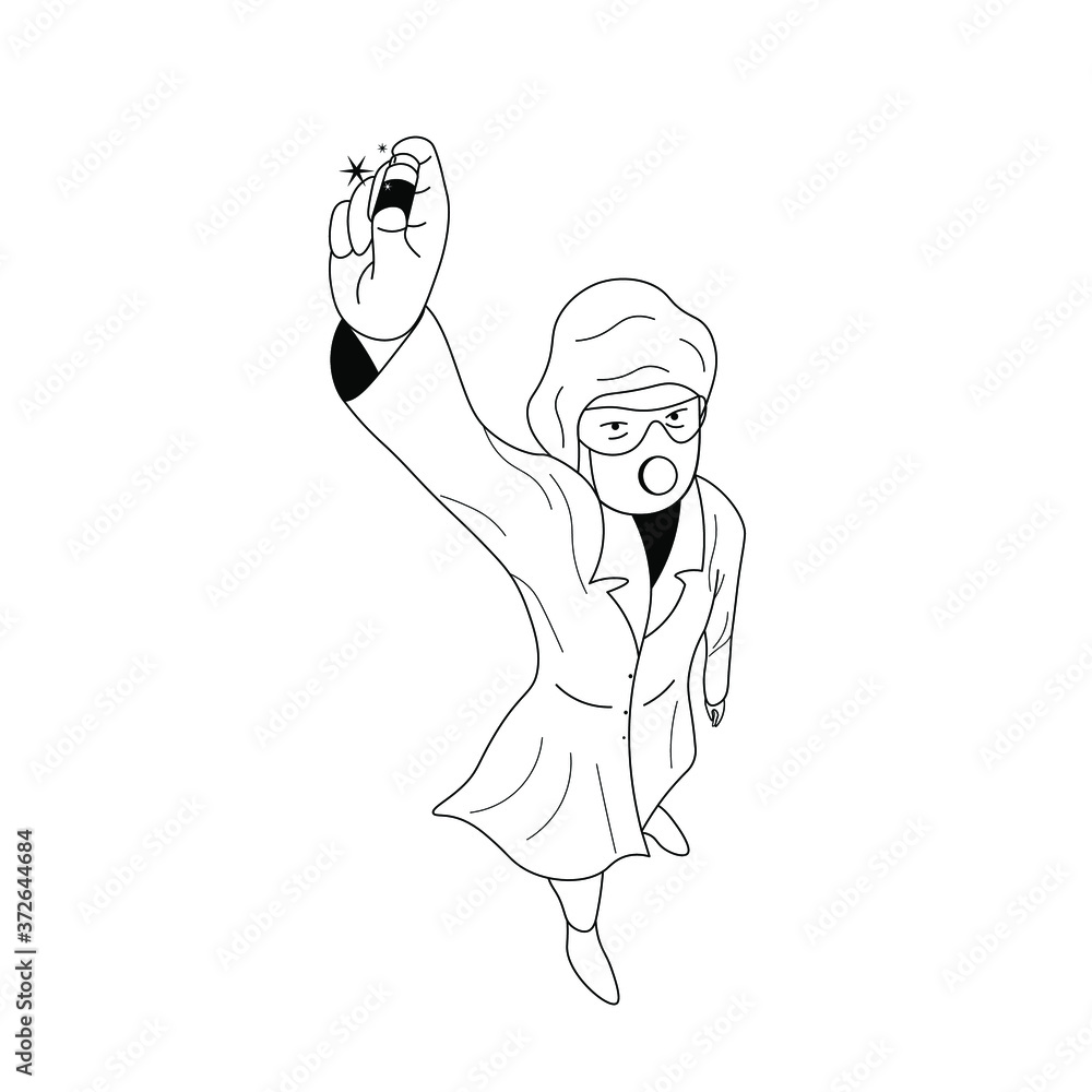 scientist holding vaccine in perspective, black and white vector illustration scientist holding vaccine in perspective, black and white vector illustration