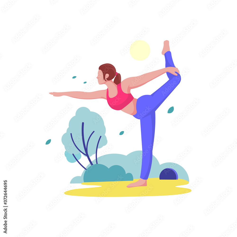 outdoor natural yoga woman pose illustration flat