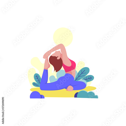 pose woman do yoga in outdoor illustration flat design