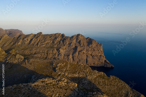 Aerial drone phpotography of sunset Mallorca landscape 