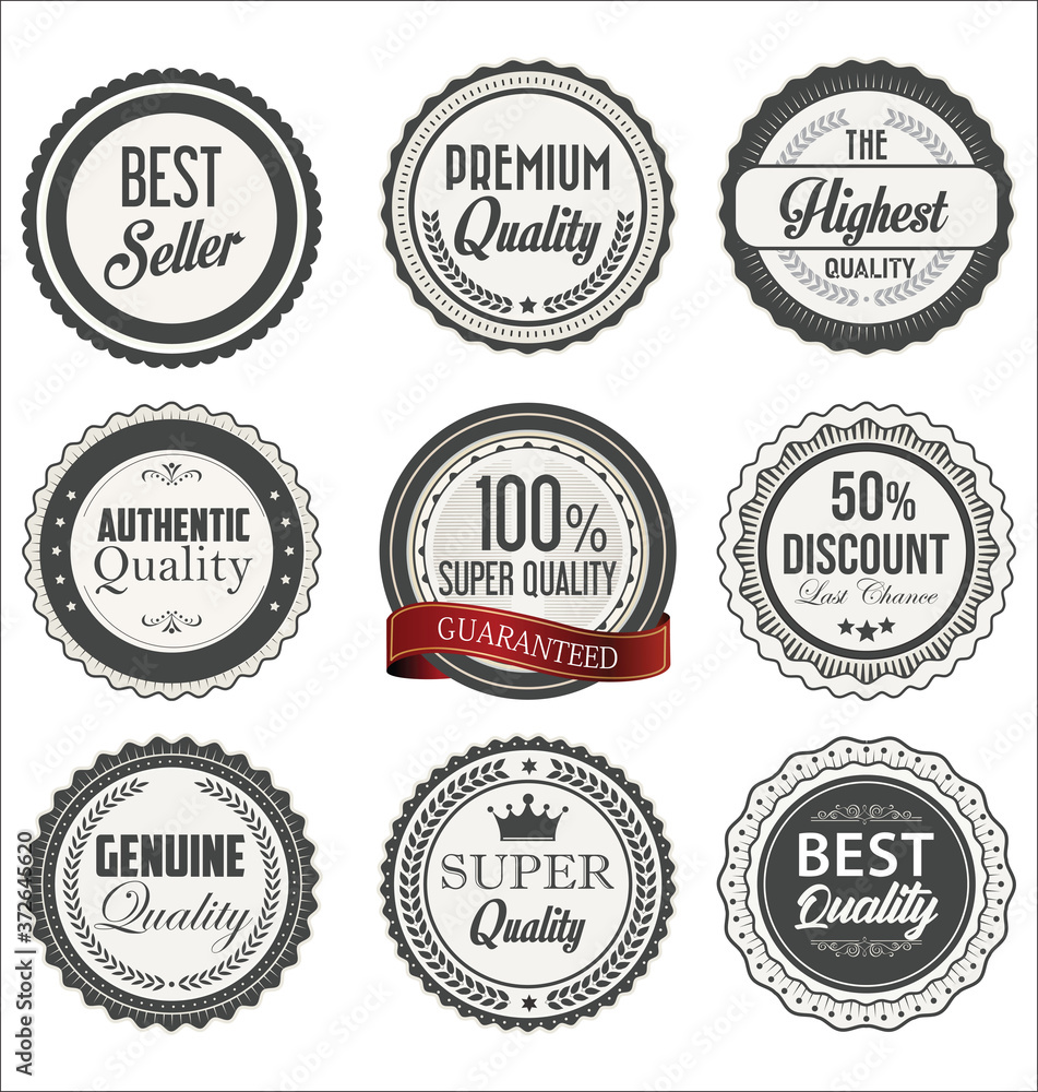 Vintage styled premium quality and best seller badges collection