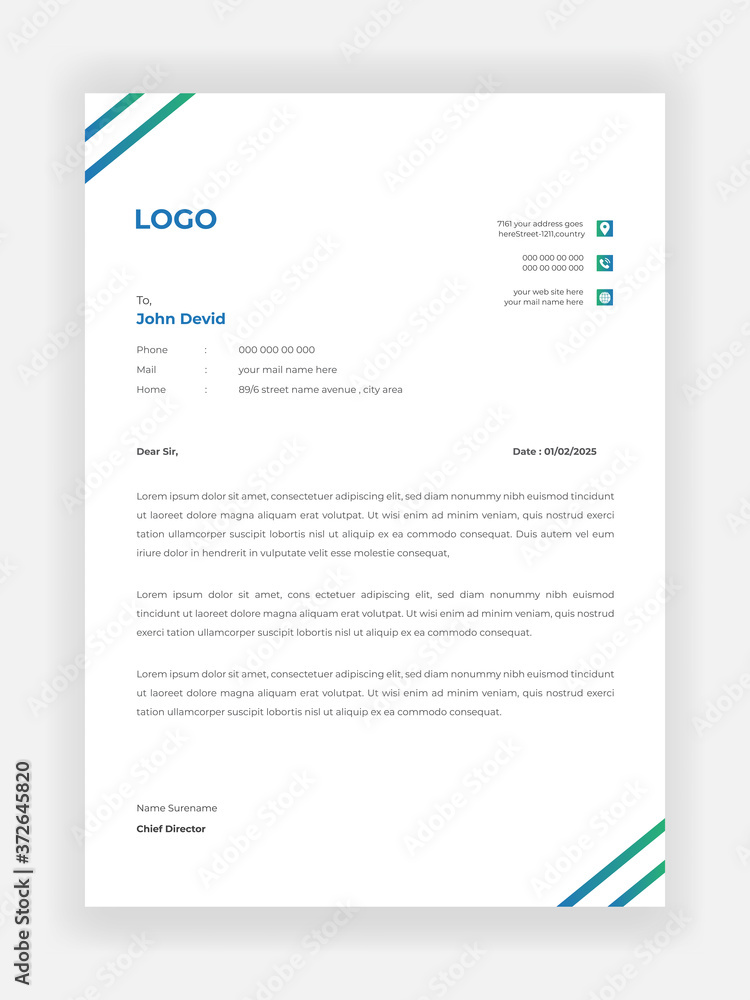 Minimalist letterhead design, For your business vector template design 