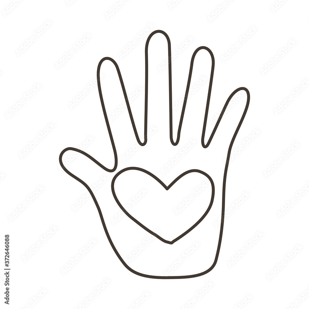 hand human stop with heart protesting line style icon hand human stop with heart protesting line style icon