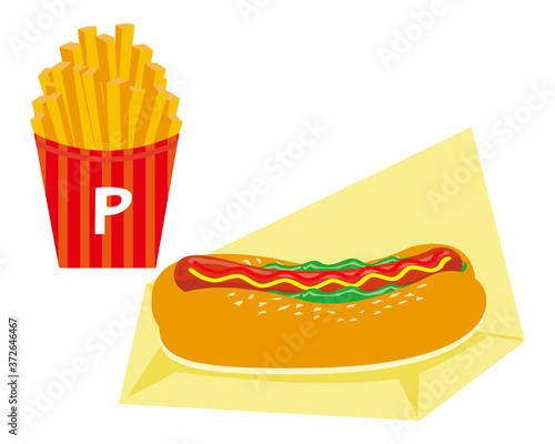 フライドポテトとホットドックのベクターイラスト