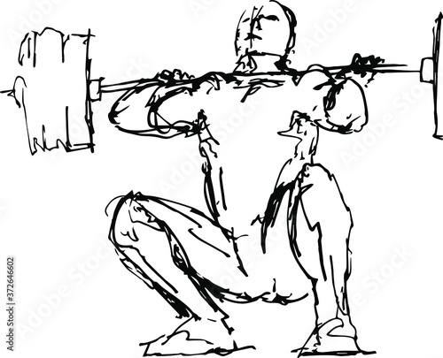 The man lifting a weight, hand drawn doodle, sketch in pop art style, vector illustration