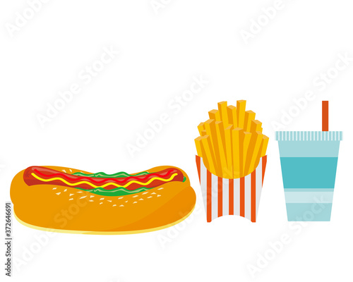 フライドポテトとドリンクとホットドックセットのベクターイラスト