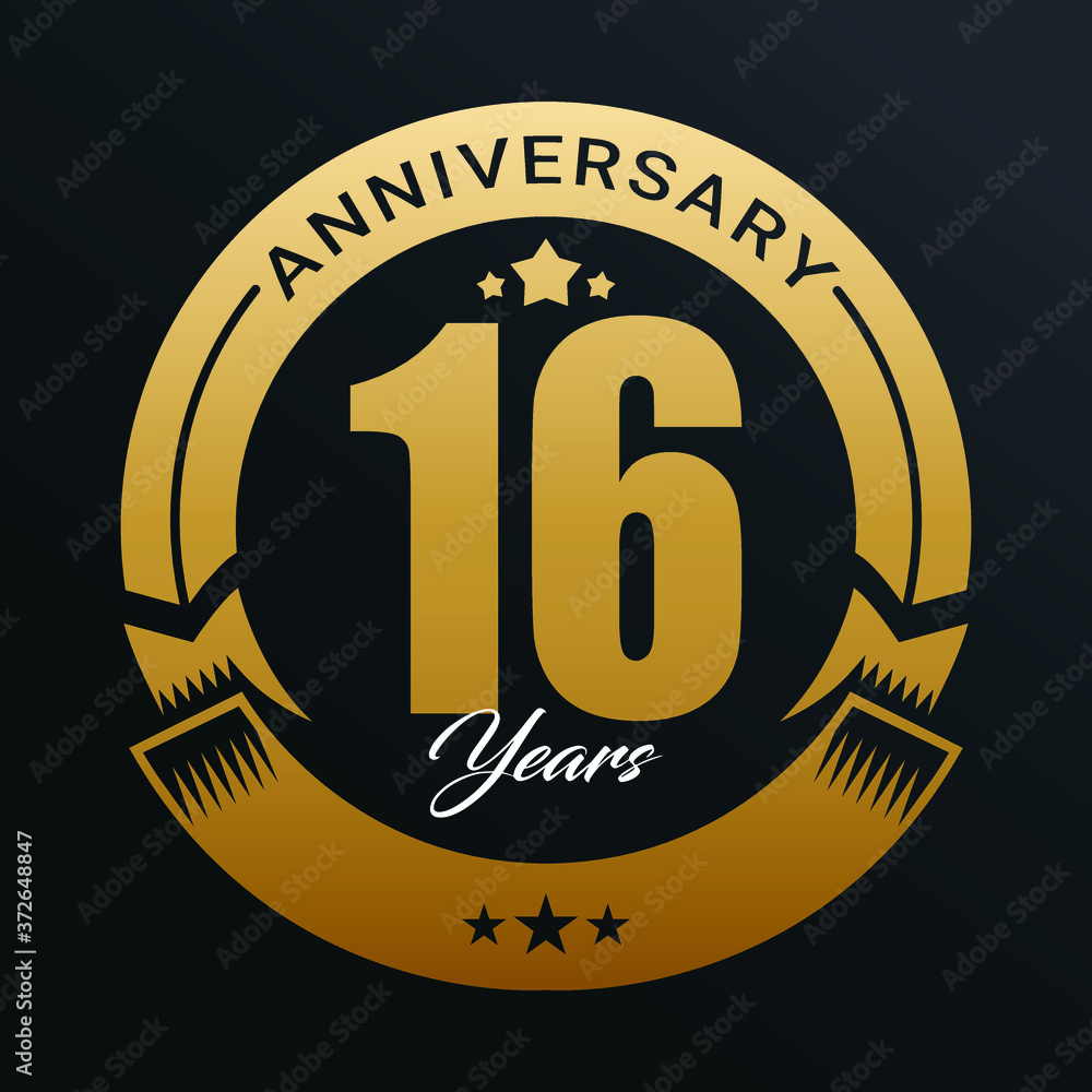 16th Anniversary logo,1 year Anniversary logo design celebration, luxurious golden color logo,.